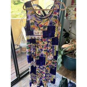 Vintage Jams World Sleeveless Midi Dress Pockets Floral Bright Multicolor Sz XL
